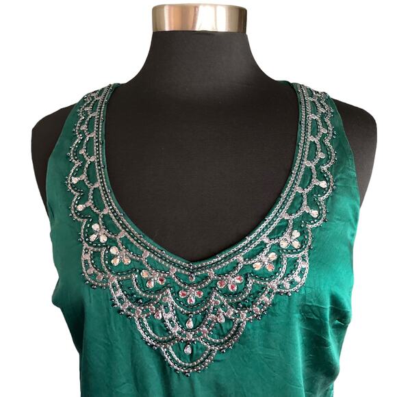 Antonio Melani Silk Emerald Green Top Rhinestone Beading MED Fairy Mystical Glam - Picture 3 of 7